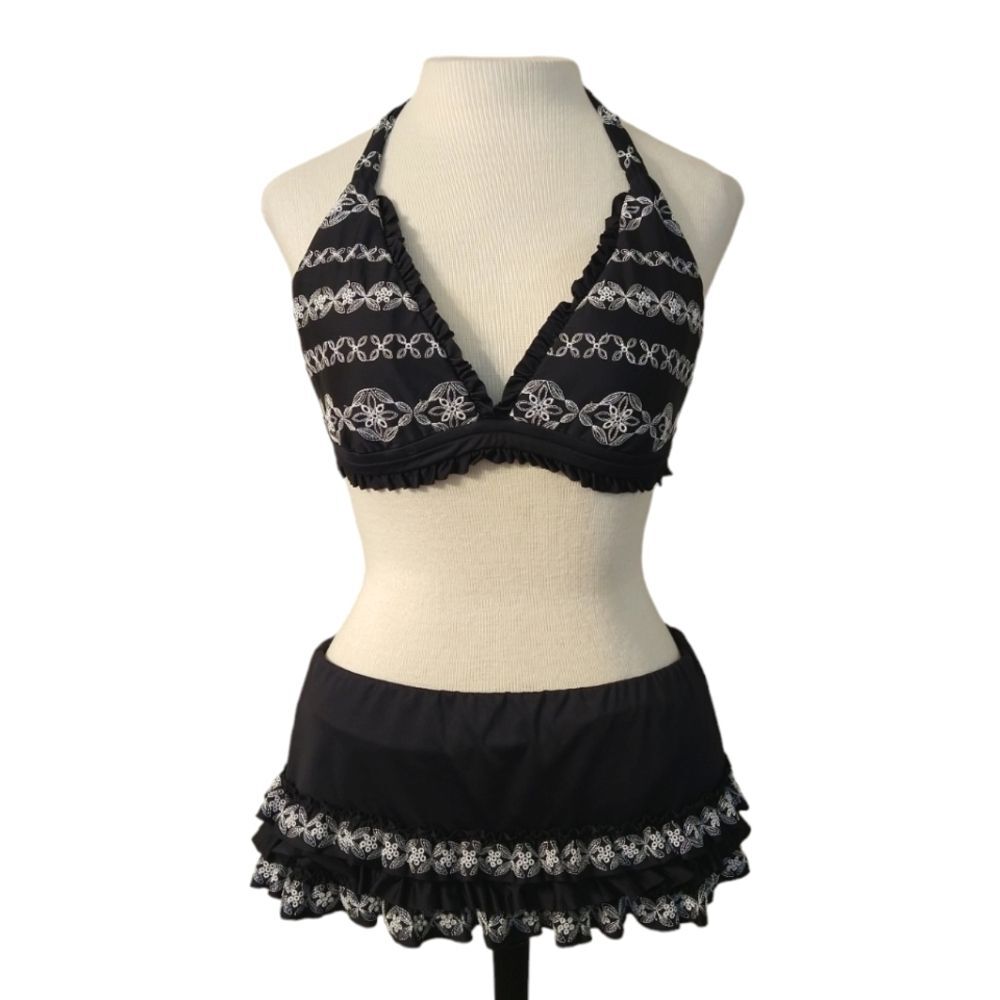 Becca Embroidery Bikini Skirt Skort Swimsuit Set